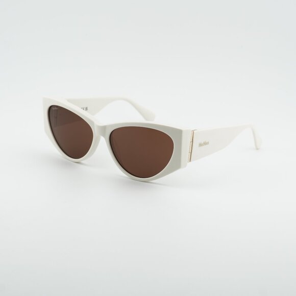 Max Mara MM0132 21E Sunglasses White Cat Eye Frame, Brown Lenses display picture 3